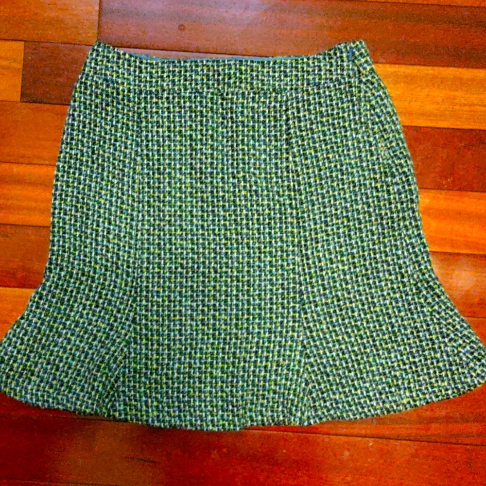 Jeffrey Bean Tweed lime green blue gray skirts size 6